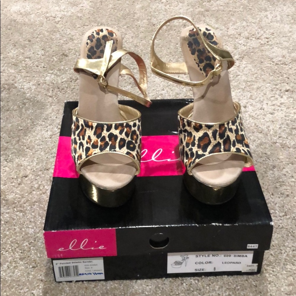 Ellie chrome gold and leopard print heels